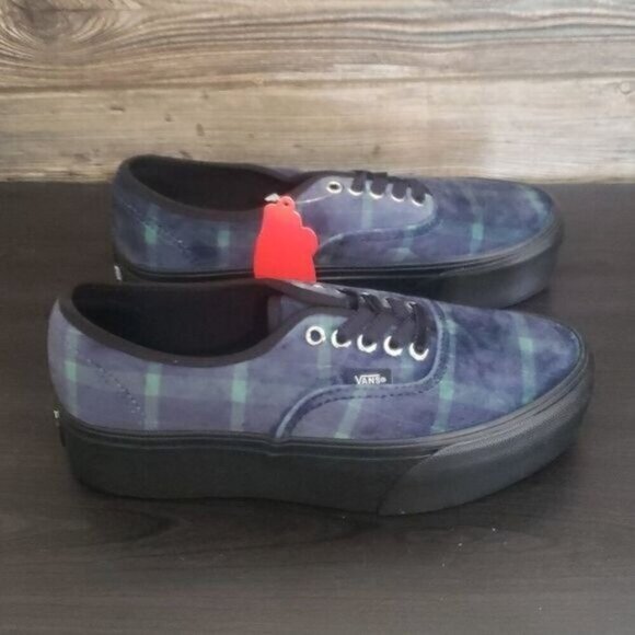 New Vans Authentic Stacked Womens Platform Sneakers Size 8 Blue Velvet Plaid - Picture 5 of 9